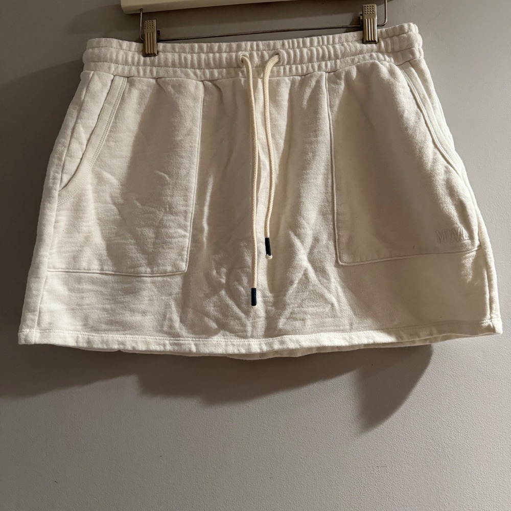 Madewell MWL Sweat Skirt Womens Large Ivory Excellent Cotton Mini Drawstring